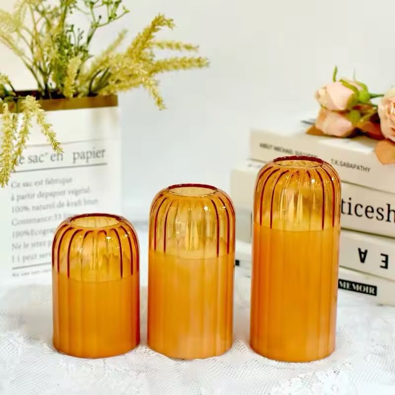 3 Piece Ribbed Glass Battery Operate LED Candles