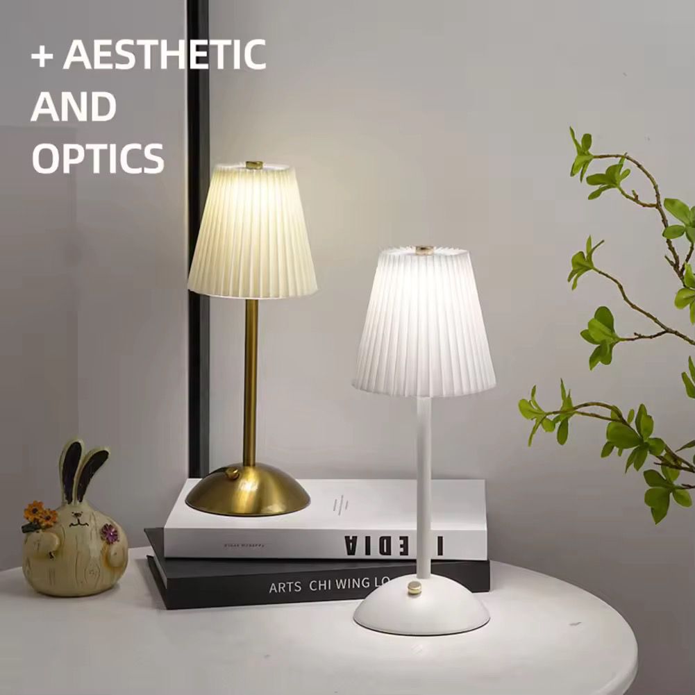 Pleated Shade Nightstand Lamp with Metal Base