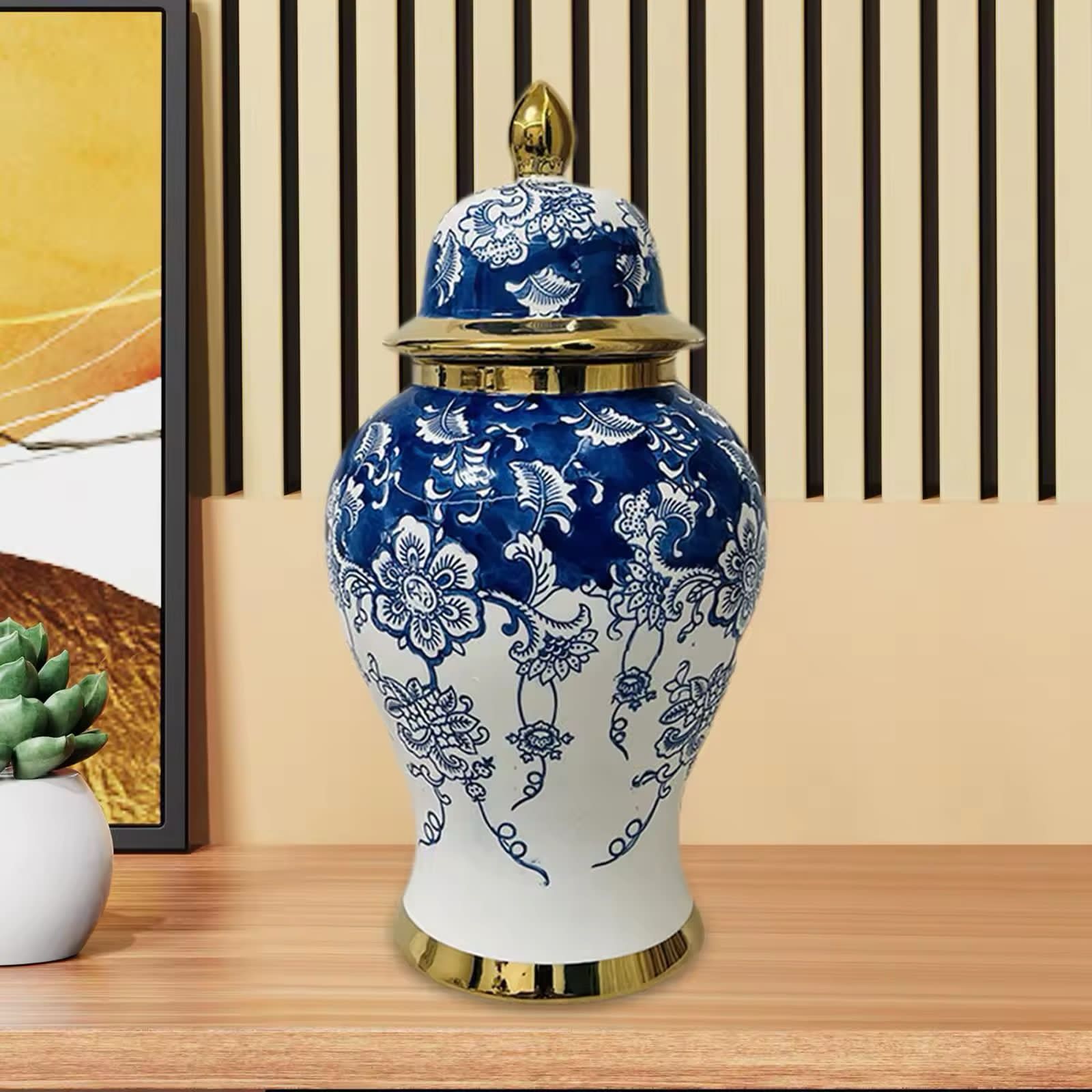 Blue and White Porcelain Jar Ornament Display Table