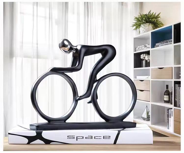 Modern Abstract Resin Bicycler Cyclist Statue Bicycle